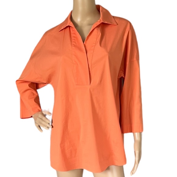 LAFAYETTE 148 Women's Orange Collared 3/4 Length Sleeve Blouse ~ Size Small - Picture 1 of 10